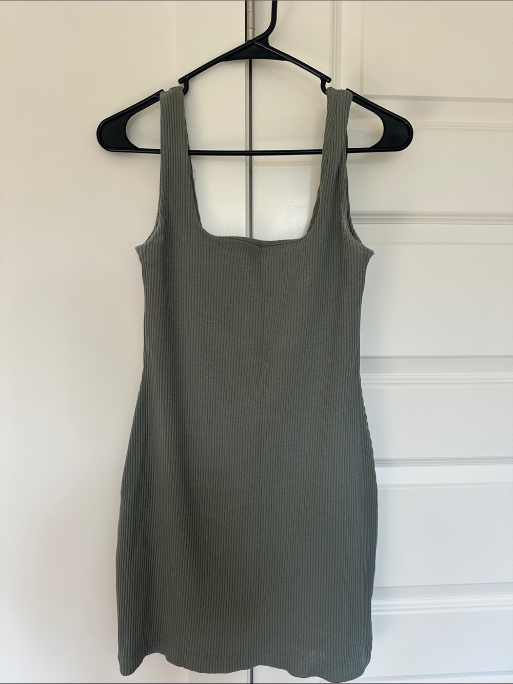 Madewell Ribbed Square Neck Tank Dress - Olive Green